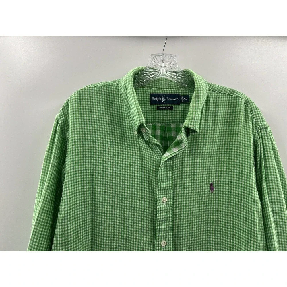 Polo Ralph Lauren Men’s L/S Lined Cotton Green & White Button Front Short XL